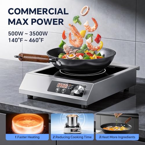 Image of 3500W Commercial Induction Cooktop with Knob & LCD Display - 10-Level Precise Power Control, Quiet Cooling System for Home Chef, Catering & Outdoor Cooking