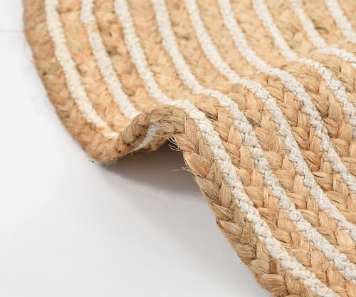 Image of Hand Woven Braided Carpet Rugs|Round Traditional Spiral Design Jute Door mat|Mat for Bedroom,Living Room,Dining Room,Yoga (90X90 CM, Beige3)