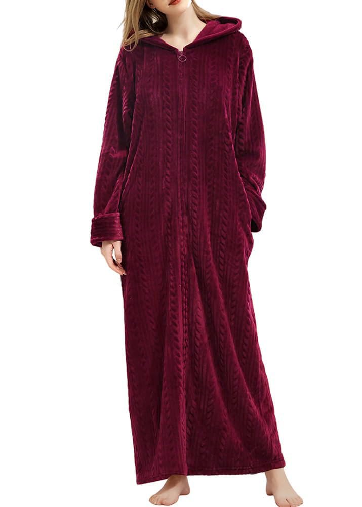 Peignoir De Bain Femme Eponge Long Epais Chaude Maxi Robe De Chambre Hiver Polaire Tout Doux Pyjama Kimono Tissu Confortable Éponge Zippé Large Eponge Sweat
