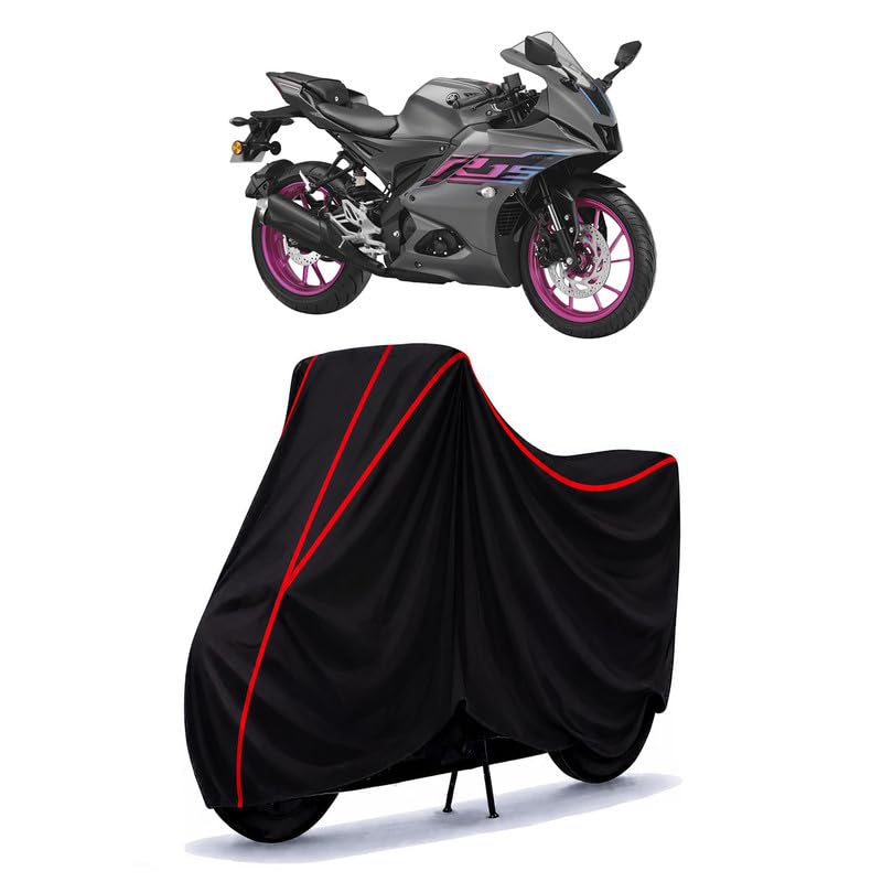 Image of YZF-R15 V2 BS6 Water Resistant Bike Cover for All Motorcycles & Rain | Heavy Duty Taffeta Fabric | UV Protection, Dustproof, Scratchproof | All Weather Two Wheeler Body Cover with Elastic Bottom