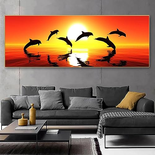 Art mural dauphin et mer pour illuminer un salon sans cadre