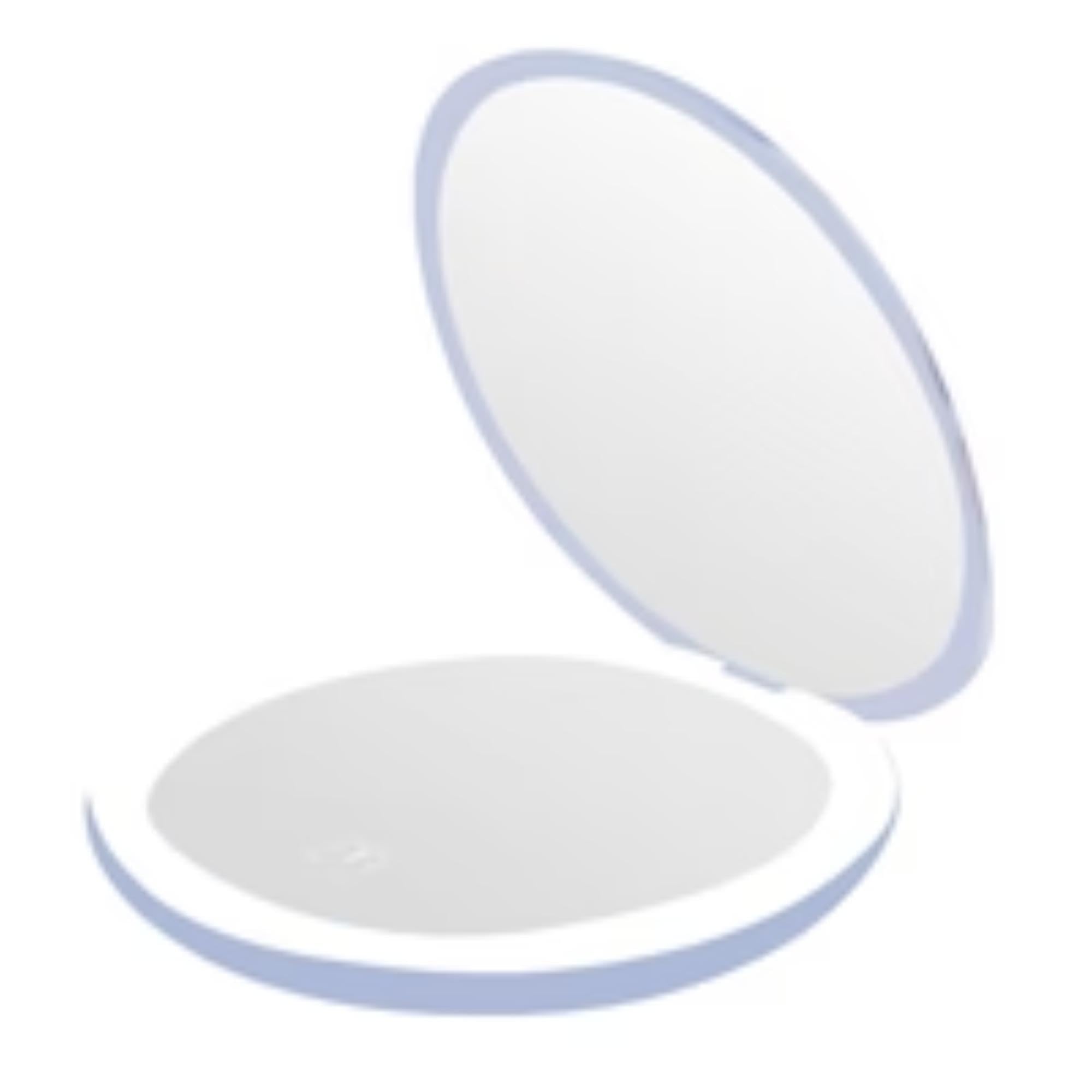 Impressions Vanity Stitch 626 - Espejo compacto con luz diurna LED para mujer, espejo de maquillaje de viaje iluminado con aumento 3X, obra de arte de puntada impecable, brillo ajustable y botón de