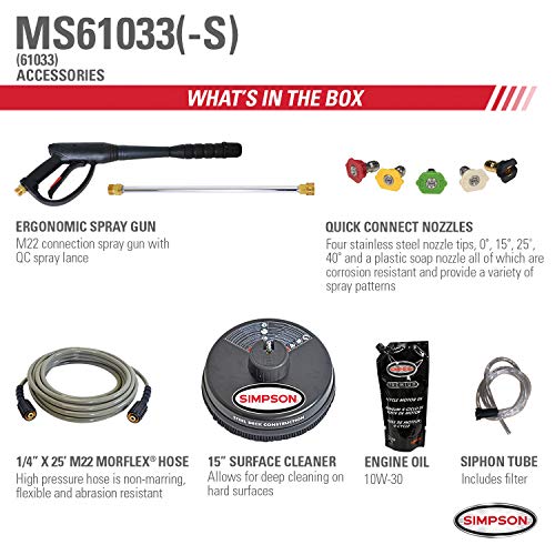 SIMPSON CLEANING MS61033-S 3300 PSI at 2.4 GPM HONDA GC190 with OEM Technologies Axial Cam Pump Cold Water Premium Residential Gas Pressure Washer and Surface Scrubber