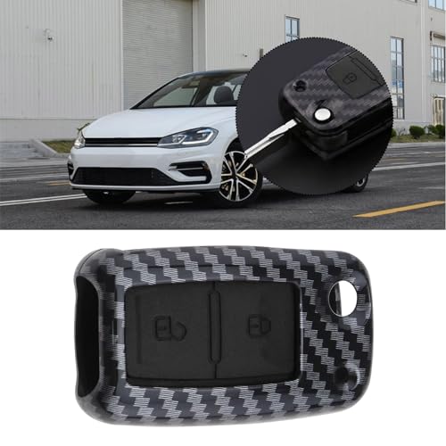 Miniatura 3 de Yinettech Carcasa De Silicona De Fibra De Carbono Abs Con 2 Botones Para Llaves De Coche, Llavero Inteligente Con Llavero Compatible Con Vw Compatible Con Golf 4 5 6 Negro