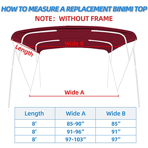 Seapisode 4 Bow Marine Grade Fade And Crack Resistant Bimini Top Replacement Cover, Heavy-Duty Waterproof And Uv-Proof Boat Canopy, Easy Install Zipper Sleeves Boat Awning/Without Frame,Burgundy #TOP1