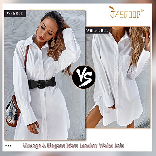 JASGOOD Women Retro Wide Stretchy Waist Belt, Vintage Chunky Buckle Belts for Dress2