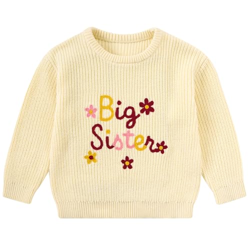 UNICOMIDEA Toddler Baby Girl Big Sister Knit Sweater Little Sister Cute Floral Pullover Winter Fall Clothes for 9M-4Y