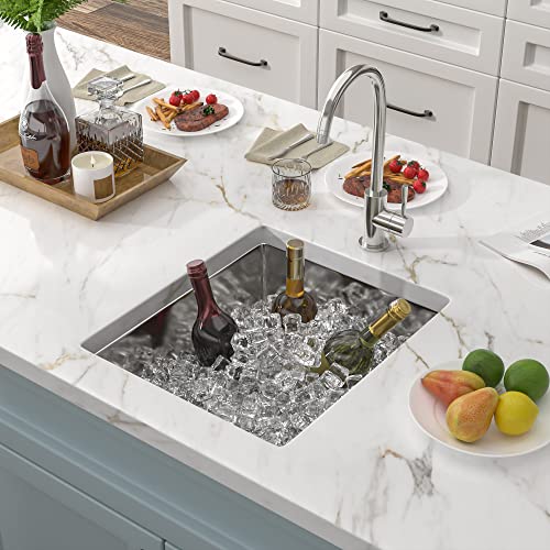 Image of 13 inchx15 inch Undermount Bar Prep Sink - 16 Gauge 304 Stainless Steel Under Counter Single Bowl Sink Basin for Wet Bar, RV, Small Kitchen, Mobile Home