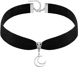 RareLove Halloween Costumes Black Velvet Gothic Collar Choker Crescent Moon Necklace Alloy Plated Gothic Accessory for Wom...