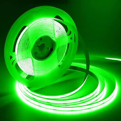 Image of iNextStation COB LED Strip Light Green 16.4ft /5M DC12V CRI 93+ Flexible LED Tape Lights 8mm for Bedroom, Kitchen, TV Backlight, Cabinet, Stage, Home DIY Lighting Decor(No Plug)