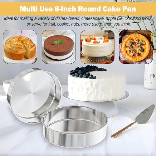 8 Inch Cake Pan Set of 2, Nonstick Stainless Steel Round Layer Cake Baking Pans with 100PCS Parchment Papers, Circle Cake Pan Tins for Birthday Christmas, Non-Toxic & Healthy, Dishwasher Safe - Thumbnail 4