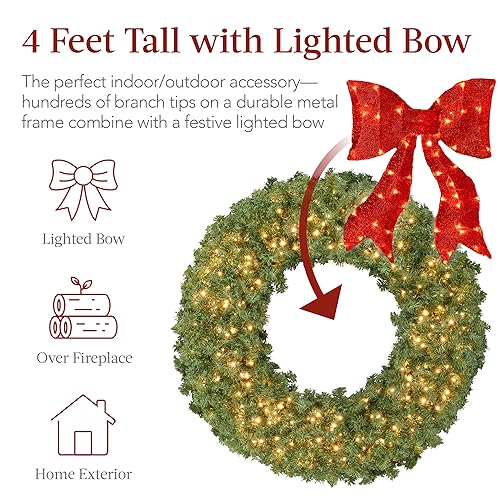 Best Choice Products SKY6916 48In Large Artificial Pre-Lit Fir Christmas Wreath Holiday Accent Decoration thumb #2