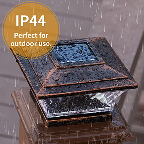 HUYIENO Solar Post Cap Lights Outdoor LED Lighting Deck Fence Cap Light Two Light Modes Warm White/Bright White Suitable for 4x4 Wooden Posts (Brushed Copper, 12pk) - Image 7