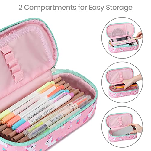 Image of Cambond Pencil Case for Girls - Large Capacity Multi-slot Kids Pencil Pouch Holder for School, Long-lasting Cute Pencil Box for Girls Kids, Pink Unicorns