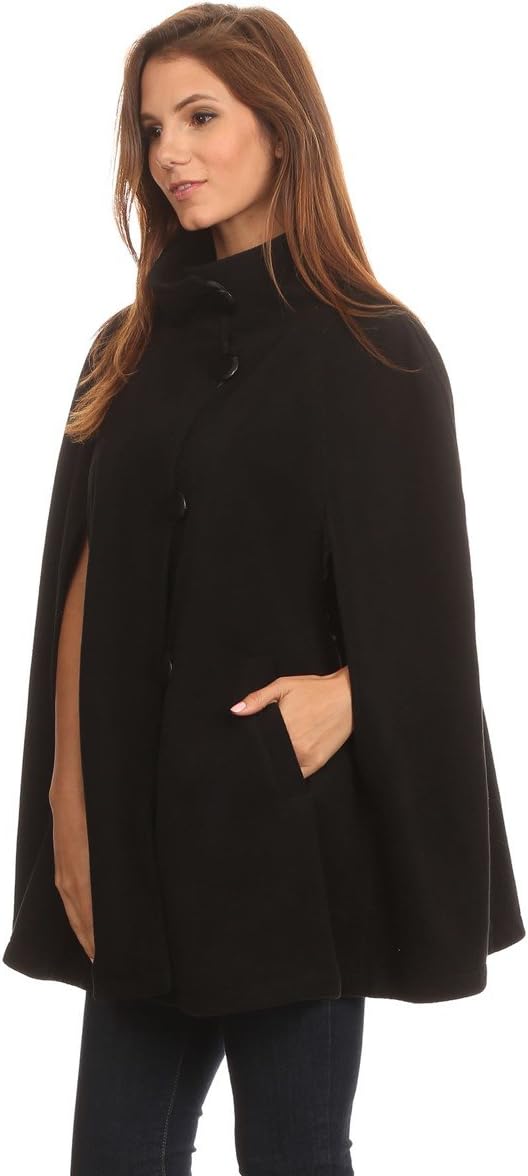LL Womens Cape Poncho Coat Fall Winter Soft Fleece Open Front Button