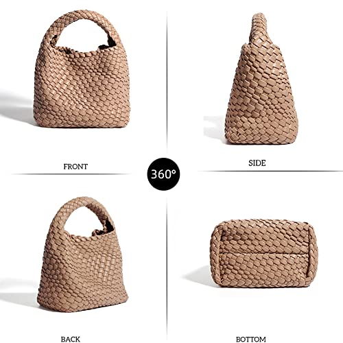 Image of Woven Leather Bags for Women Knoted Women Handbag Designer Shoulder Bucket Purse Handmade Fashion Tote Hobo Bag Small