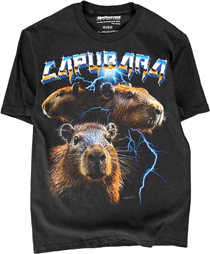 BABATEES Capybara 80s Black Tshirt - Old School Heavy Metal with