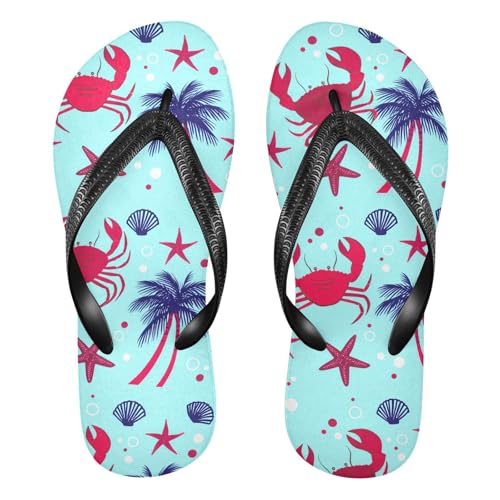 Red Crab Starfish Palm Flip Flops for Beach Thong Sandals Anti-slip Lightweight Beach Shoes for Indoor Outdoor House