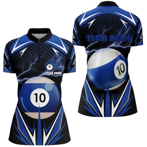 Personalized Thunder Blue 10 Ball Billiard 3D Quarter Zip Shirts for Women 10 Ball Billiard Jerseys V0956 Black, Purple