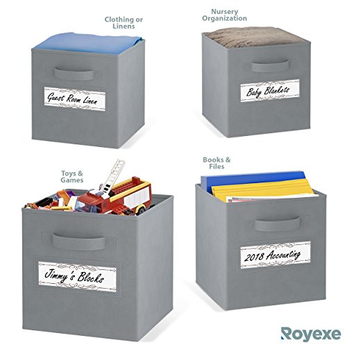 Royexe - Storage Cubes - (Set of 8) Storage Baskets | Features Dual Handles & 10 Label Window Cards | Cube Storage Bins | Foldable Fabric Closet Shelf Organizer | Drawer Organizers and Storage (Grey) - Thumbnail 6