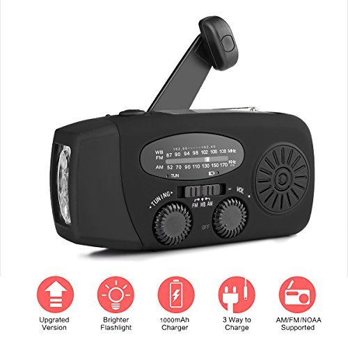 Radio Solaire Portable, AOZBZ Main Manivelle Self Powered AM/FM/NOAA Radio, Dynamo Météo Radio Appareil d'urgence avec 3-LED Lampe de Poche et Chargeur de Téléphone pour Randonnée Camping
