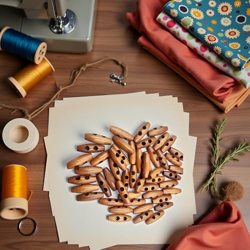 50 Pcs Brown Olive Shape Wooden Toggles Buttons 2 Holes Sewing for Clothes Decor Fasteners, Reusable Waist Wooden Toggles Buttons for Clothing Dresses Skirts No Sewing Decoration Accessories
