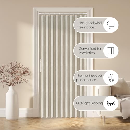 AJAZZ Magnetischer Türvorhang, 100% Verdunkelung, Akkordeon-Tür, Innenbereich, Falttürvorhang, unsichtbar, für Schlafzimmer, Zimmer, Wohnzimmer, 1 Paneel (cremeweiß 106,7 cm B x 198,1 cm L)