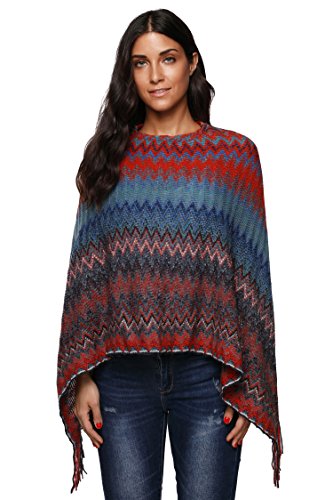 SherryDC Women's Zig-Zag Knit Tassel Fringed Pullover Poncho Sweater Cape Shawl Wrap3