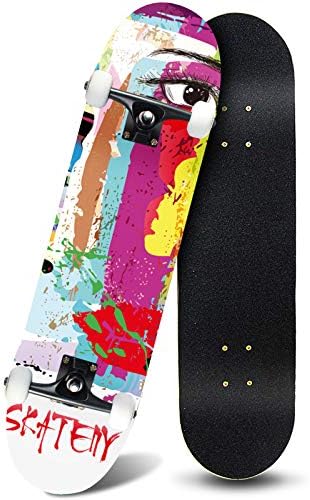 ANDRIMAX Skateboards-Complete Skateboards for Beginners Kids Boys Girls Adults Youth-Standard Skateboards 31’’x8’’ with 7 Lays Maple Deck Pro Skateboards, Longboard Skate Boards (Graffiti)