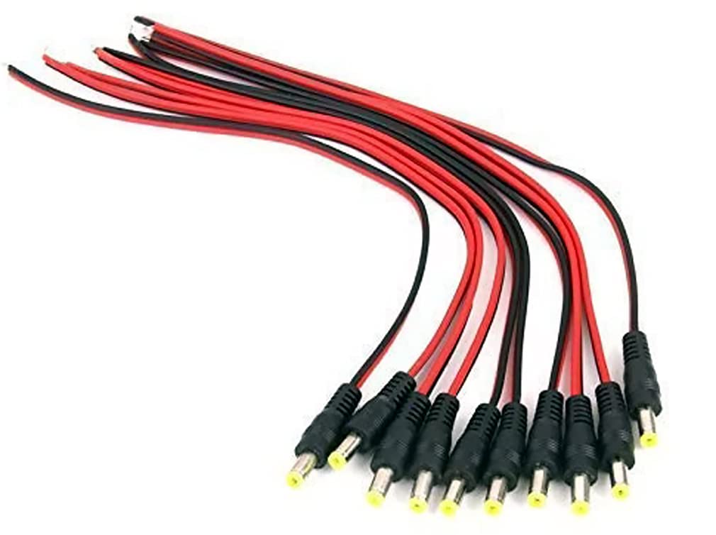 Wizzo (Pack of 10 Pieces 12V DC Power Pigtail Male 2.1mm Cable Plug Wire for CCTV Camera 16CM Moulded Connector Wire (Red & Black)-image-2