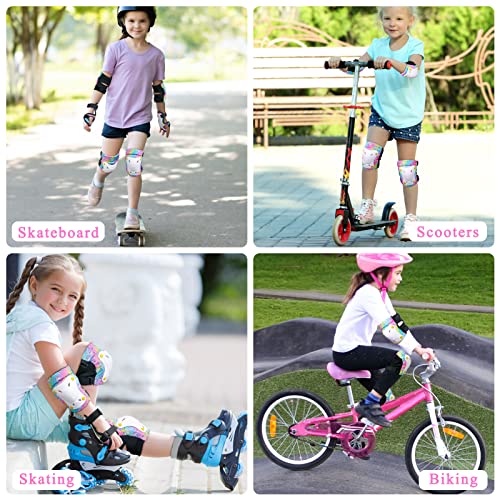 Image of FIODAY Knee Pads for Kids Toddler Knee Pads and Elbow Pads Wrist Guards with Drawstring Bag Adjustable Protective Gear Set for Girls Boys Skating Cycling Skateboard Scooter,9-15 Years,Rainbow