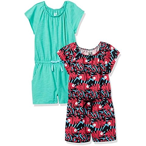Amazon Essentials Mädchen Kurzärmelige Spielanzüge, Strick (Früher Spotted Zebra), 2er-Pack, Aquagrün/Schwarz, Krabben, 9 Jahre Cover