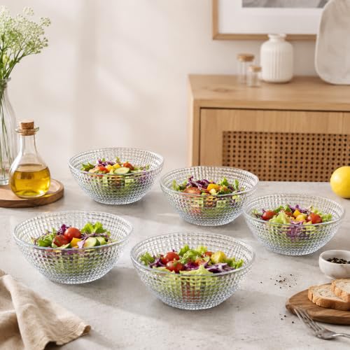 Image of WRINGO Glass Bowl for Kitchen Prep, Dessert, Dips, and Candy Dishes, Cake, Snack Bowl Set of 6 Or Nut Bowls, and Microwave Safe Clear Glass Bowls for Mixing, Storing Size 4.5 Inch (WR-13)