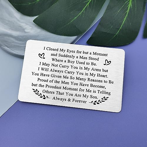 To My Son Wallet Card Gift Son Inspirational from Mum Back to College Graduation Gift for Son Sweet 16th 18th 21st Birthday Gift for Boys Christmas Birthday Wedding Gift Engraved Wallet Card for Boys3