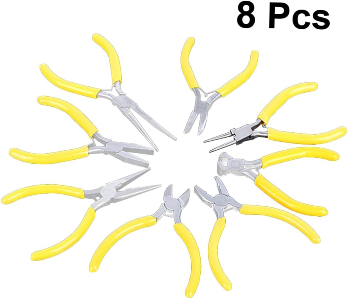 TEHAUX 8Pcs Mini Pliers Set 5-Inch Needle Nose Pliers for DIY Jewelry Making Compact Steel Tools for Crafts and Repairs