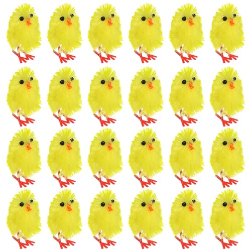 DEARMAMY 60Pcs Mini Chicks Set Yellow Chicks Easter Fur Plastic Plush Chicken Figures Miniature Ornament for Bonnet Decoration Egg Hunt