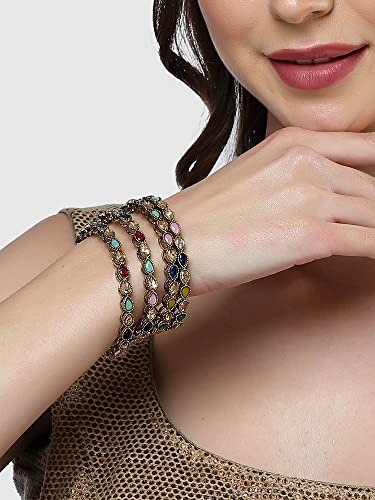 Image of Karatcart Gold Plated Set of 4 Drop Shape Multicolor Stone Studded Bangles for Women