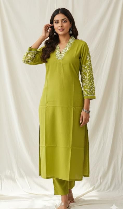 Image of Cotton Kurta Set for Women | Kurta with Pant Casual Ethnic Outfit