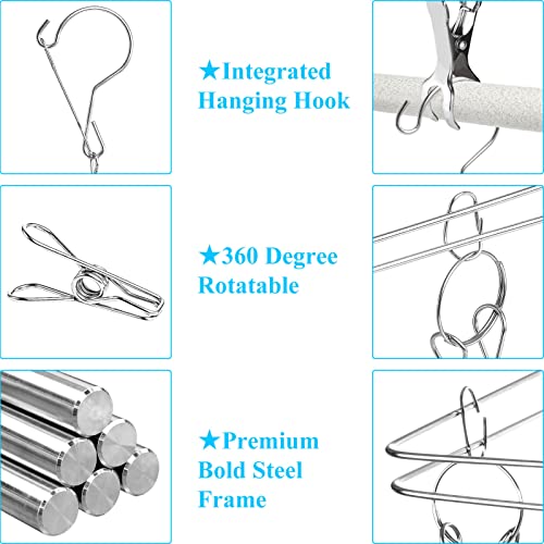 YORKING 2PCS Sock Hangers for Washing Line Stainless Steel Sock Dryer with 20 Pegs Metal Windproof Drying Rack with Swivel Hook Square Laundry Hanger for Underwear Clothes Gloves Shoes Insoles - Image 4
