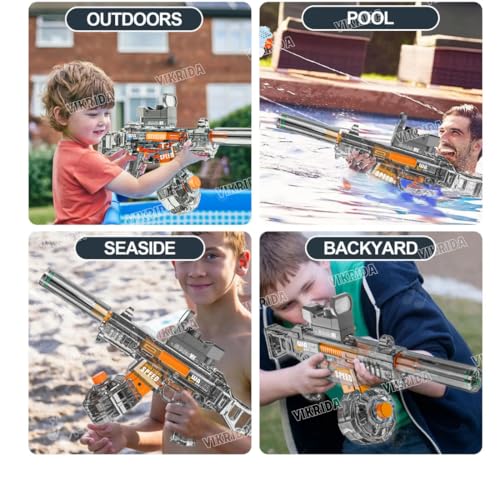 Image of VikriDA Transparent UMP45 Submachine Design Electric Automatic Water Gun Toy with Sensor Light, Powerful Rechargeable Squirt Holi Water Toy Gun Outdoor Play Kids Girls Boys 4+ - 1 Piece Multicolor