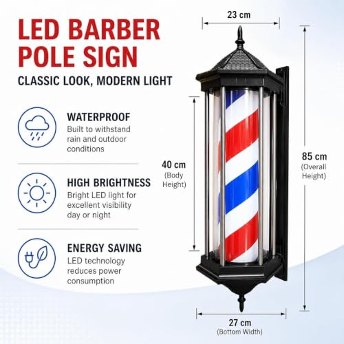 Letrero LED para peluquería de 85 cm con poste giratorio de pared 5