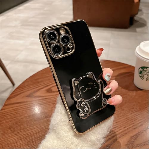 Étui iPhone 11 bleu avec support chat chanceux silicone - 5