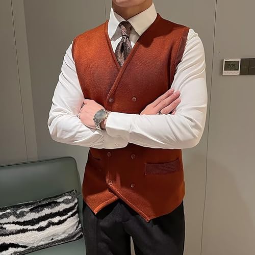 Mens Single Breasted Sleeveless Vest Wool Blend V Neck Button Vest Lightweight Cable Knit Cardigan Vests2