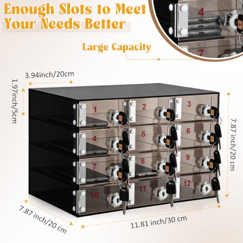 Image of Layhit 12 Slots Cell Phone Locker Box for Classroom Black Acrylic Cell Phone Storage Cabinet Bin with Door Locks for Classroom School Students Office Factory Employees