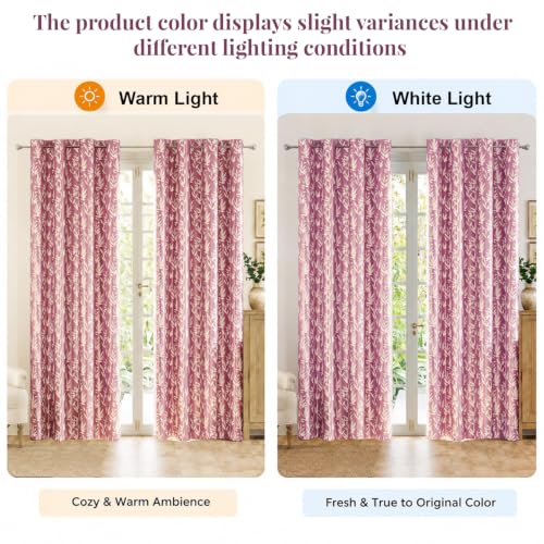 Image of HOKIPO Luxe Foliage Foil Printed Curtains 7 Feet Long Set of 2, Onion Pink
