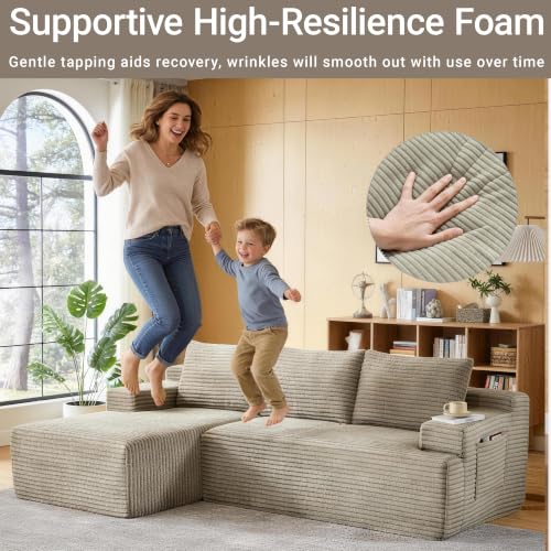 Image of Boneless Couch, Modular Sectional Couches for Living Room, U-Shaped Cloud Couch Sofa with Deep Seat, Fluffy Corduroy Upholstered Corner Sofa