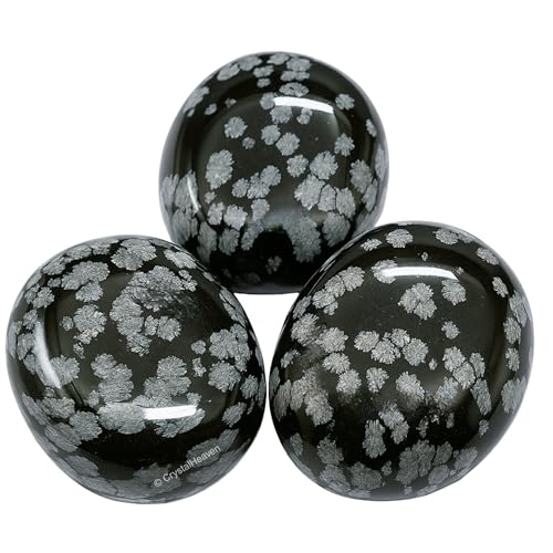 Image of Certified Snowflake Obsidian Crystal Palm Pebbles Stones for Anxiety Stress Relief Massage - AAA Grade Original Healing Gemstone Agate Palm Stone for Yoga Meditation Spiritual Reiki Feng Shui