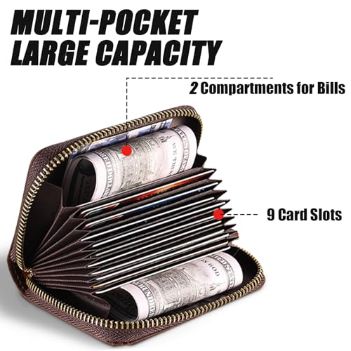 Genuine Leather Wallet RFID Small Accordion Zipper Card Organizer Case Unisex (Coffee)2