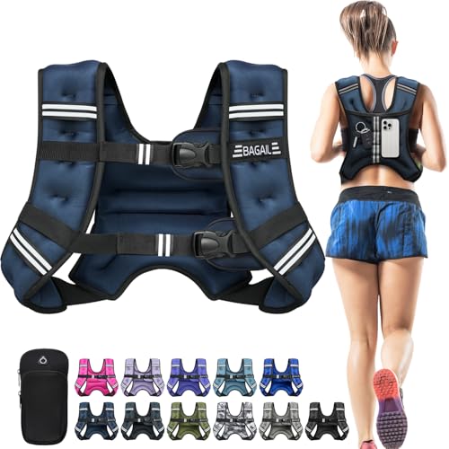BAGAIL Comfort-Fit Weighted Vest for Woman, Even Weight Distribution, Faster Weight Loss, No-Chafe or Bounce for Walking & Running with Detachable Phone Pouch & Reflective Stripes - 15lb, Dark Navy