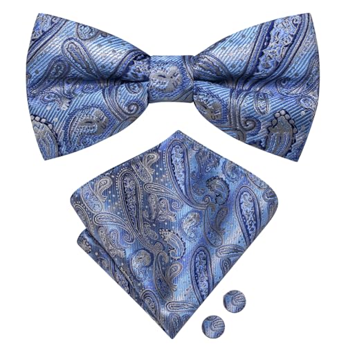 Image of Hi-Tie Bow Ties for Men Pre-Tied Pocket Square with Cufflinks Mens Bowtie Sets for Wedding Formal Party